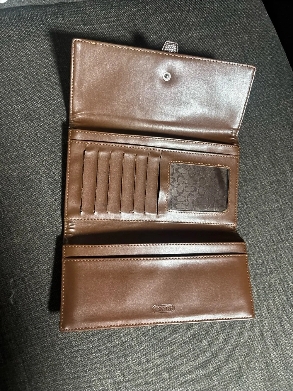 Coach Brown Signature Canvas Wallet with Buckle Detail